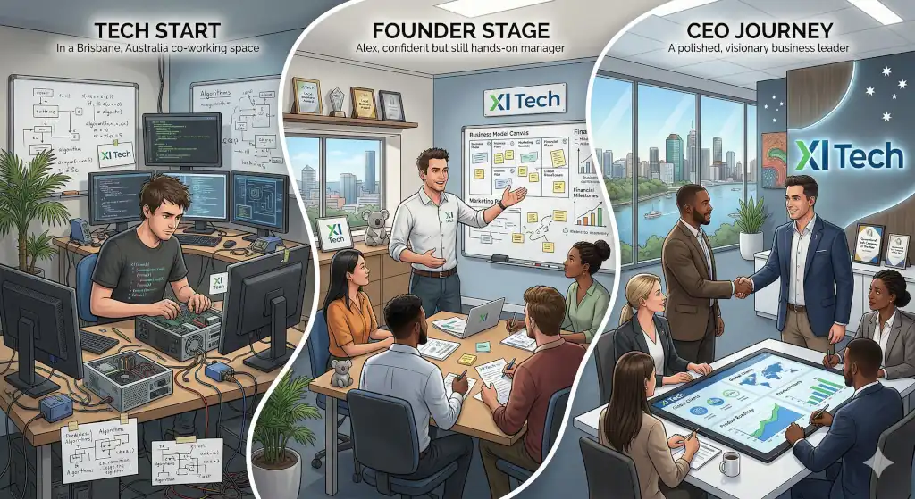 This image represent How tech person journey to become CEO of Company
